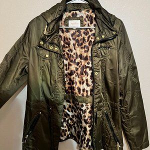 Laundry by Shelli Segal Army Green Hooded Coat Jacket Size L Large with Gold Acc